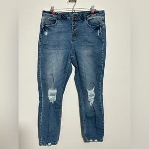 No‎ Boundaries Women's Junior 17 Skinny Distressed Button Fly Jeans | SKU 0811